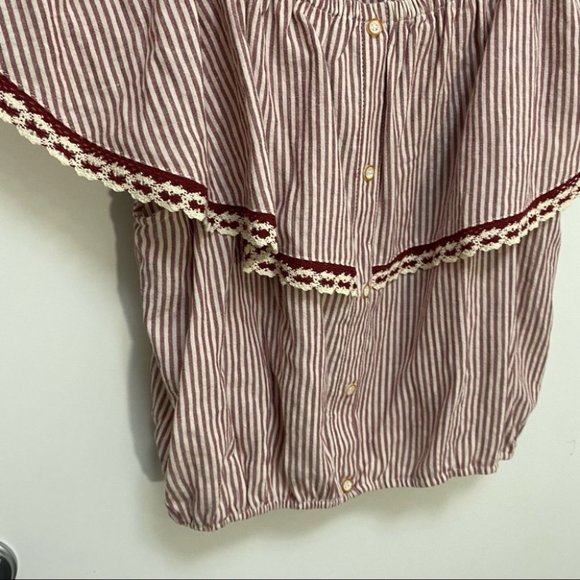Striped Off-Shoulder Blouse - Red and White - Picture 3 of 8